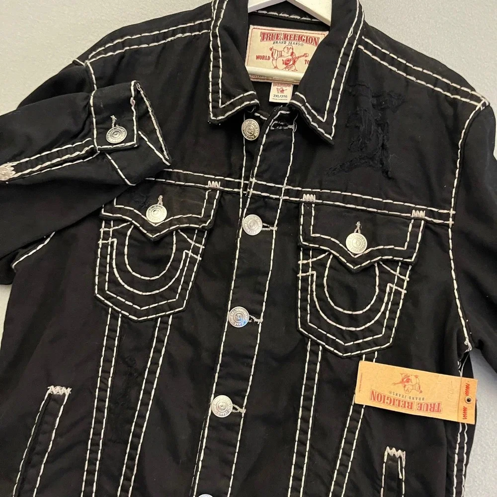 True Religion Trucker Jacket 2XL NWT Black Super T World Tour Deadstock Denim